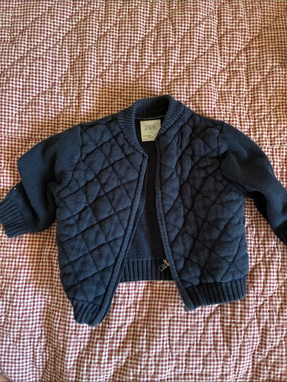 Zara Dark Navy Quilted Knit Baby Bomber Jacket